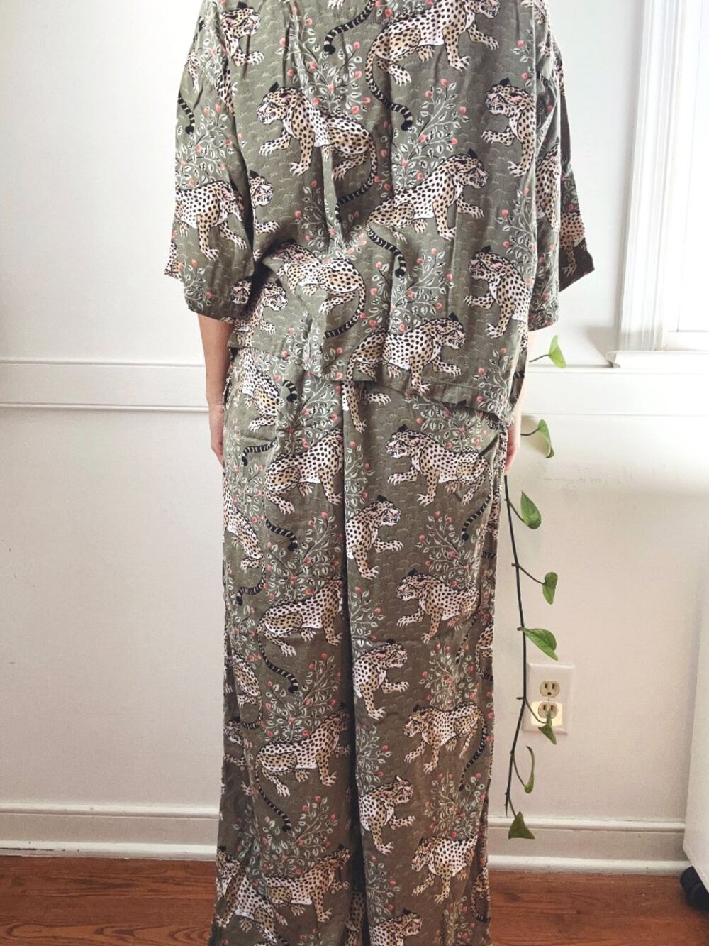 Printfresh Bagheera Leopard Print Pajama Set Green Small Organic Cotton Blend S - Picture 11 of 16